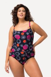 Damski Strój kąpielowy kropki w kształcie owocu granatu miękkie miseczki. Niebieskie stroje kąpielowe damskie Ulla Popken, plus size, bez wzorów, z elastanu. Za 191.99 zł.