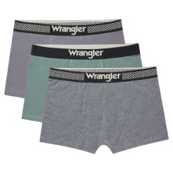 3PAK MESKIE BOKSERKI WRANGLER TRUNKS BRODIE CHARCOAL MARL/DARK FOREST/POPPYSEED U5_22225_WRA. Szare bokserki męskie Wrangler, bez wzorów. Za 79.99 zł.