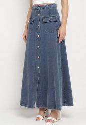 Granatowa Trapezowa Spódnica Maxi Bawełniana Jeansowa z Guzikami i Kieszeniami z Klapami Zrissa. Niebieskie spódnice damskie Born2be, na co dzień, m, bez wzorów, z bawełny, eleganckie, maxi, koszulowe. Za 169.99 zł.