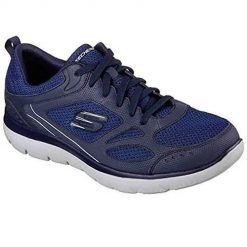 Buty do chodzenia męskie Skechers Summits. Niebieskie buty sportowe męskie Skechers, bez wzorów, z materiału, bez zapięcia, trekkingowe. Za 286.00 zł.