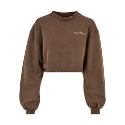 Bluza kołnierz rong krótka frotte z małymi haftami dla kobiet Urban Classics. Brązowe bluzy damskie Urban Classics, bez wzorów, bez ramiączek, bez kaptura. Za 259.50 zł.