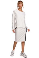 Asymetryczna Bluza z Lampasami - Ecru. Czarne bluzy damskie MOE, l, bez wzorów, z bawełny, bez ramiączek, bez kaptura. Za 229.90 zł.