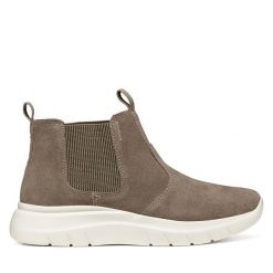 Sztyblety Geox. Brązowe botki damskie Geox, bez wzorów, bez obcasa, na płaskiej podeszwie, bez zapięcia. Za 499.99 zł.