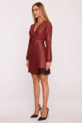 Elegancka sukienka tweedowa trapezowa kopertowa bordowa. Czerwone sukienki damskie MOE, do pracy, xl, bez wzorów, z koronki, biznesowe, bez kołnierzyka, bez ramiączek, kopertowe. Za 379.00 zł.