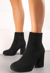 Czarne Botki z Dopasowaną Cholewką na Obcasie Mutias. Czarne botki damskie Renee, bez wzorów, eleganckie, bez obcasa, na obcasie, bez zapięcia. Za 159.99 zł.