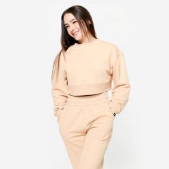 Bluza do treningu siłowego damska Domyos crop. Brązowe bluzy damskie DOMYOS, s, bez wzorów, z bawełny, sportowe, bez ramiączek, bez kaptura. Za 129.99 zł.