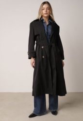 Czarny Bawełniano-Wiskozowy Płaszcz Trencz z Wiązanym Paskiem i Klapą Lissana. Czarne płaszcze damskie Born2be, l, bez wzorów, z bawełny, eleganckie, bez kołnierzyka, bez kaptura. Za 209.99 zł.