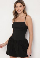 Czarna Gorsetowa Sukienka Bombka z Wiskozą i Podszewką Szortami Redine. Czarne sukienki damskie Born2be, m, bez wzorów, z wiskozy, eleganckie, bez kołnierzyka, bez ramiączek, mini, bombki. Za 89.99 zł.