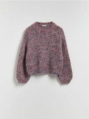 Sweter z domieszką wełny - bordowy. Czerwone swetry nierozpinane damskie Reserved, l, bez wzorów, z dzianiny, bez kołnierzyka, bez ramiączek. Za 139.99 zł.