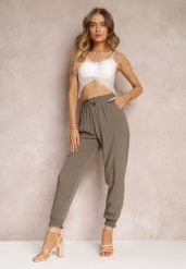 Ciemnozielone Spodnie Joggery z Gumką w Pasie Canie. Zielone spodnie materiałowe damskie Renee, bez wzorów, z jeansu. Za 39.99 zł.