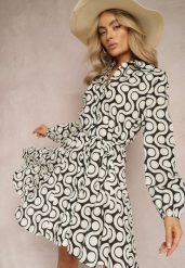 Beżowo-Czarna Koszulowa Sukienka z Bawełny z Geometrycznym Wzorem Vearil. Brązowe sukienki damskie Renee, l, bez wzorów, z bawełny, bez kołnierzyka, bez ramiączek, mini, koszulowe. Za 49.99 zł.