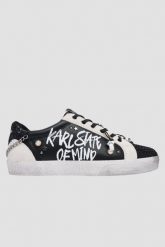 KARL LAGERFELD Czarno-białe damskie trampki SKOOL KARL STATE OF MIND, Rozmiar 38. Czarne trampki i tenisówki damskie KARL LAGERFELD, bez wzorów, przed kostkę, bez zapięcia. W wyprzedaży za 699.99 zł.