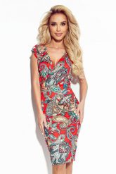 Ołówkowa Sukienka w Wzór Boho. Czerwone sukienki damskie Numoco, s, bez wzorów, z elastanu, boho, bez kołnierzyka, bez ramiączek, ołówkowe. Za 199.90 zł.