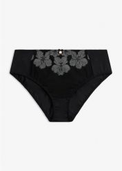 Figi maxi z eleganckim haftem. Czarne majtki damskie bonprix. Za 39.99 zł.