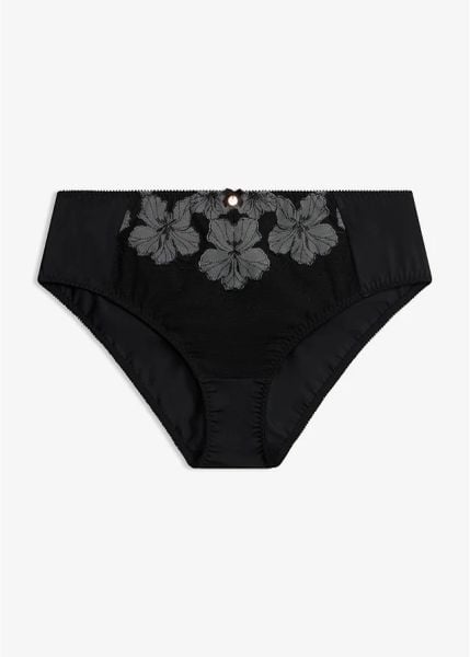 Figi maxi z eleganckim haftem. Czarne majtki damskie bonprix. Za 39.99 zł.