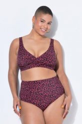 Damskie Figi od bikini wysoki stan figi kolorowy wzór w panterkę modelujące. Fioletowe stroje kąpielowe damskie Ulla Popken, plus size, bez wzorów, z elastanu. Za 91.99 zł.