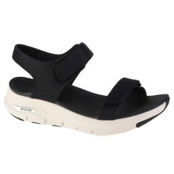 Sandały do chodzenia damskie, Skechers Arch Fit-Touristy. Czarne sandały damskie Skechers, bez wzorów, bez obcasa, bez zapięcia. Za 249.99 zł.