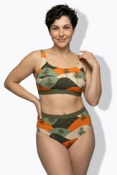 Damskie Bikini liście palmowe miękkie miseczki regulowane ramiączka. Zielone stroje kąpielowe damskie Ulla Popken, plus size, bez wzorów, z elastanu. Za 191.99 zł.