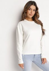 Biała Bawełniana Bluza z Długim Rękawem i Ozdobnym Wiązaniem Pinada. Białe bluzy damskie Born2be, bez wzorów, z bawełny, casualowe, bez ramiączek, bez kaptura. Za 84.99 zł.