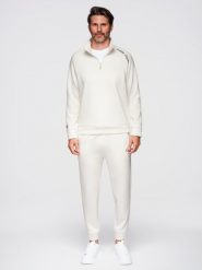 Dresowy komplet męski set bluza ze stójką + spodnie joggery - ecru V2 - Rozmiar: S. Brązowe bluzy sportowe męskie Ombre Clothing, m, bez wzorów, z dresówki, bez kaptura, trekkingowe. W wyprzedaży za 244.99 zł.