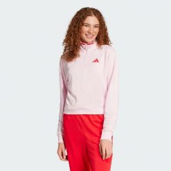 Bluza dresowa Essentials Color Pop French Terry Crop Quarter-Zip. Czerwone bluzy damskie Adidas, l, bez wzorów, z dresówki, sportowe, bez ramiączek, bez kaptura. W wyprzedaży za 199.20 zł.