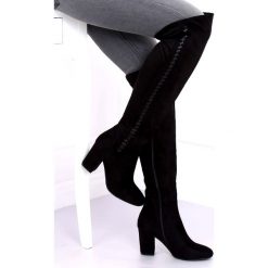 Muszkieterki na obcasie czarne 7539-GG Black. Czarne kozaki damskie ButyModne, z aplikacjami, z futra, bez obcasa, na obcasie, bez zapięcia. Za 139.00 zł.