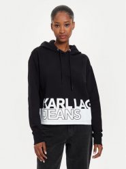 Karl Lagerfeld Jeans Bluza 245J1803 Czarny Regular Fit. Czarne bluzy damskie Karl Lagerfeld Jeans, xs, bez wzorów, z bawełny, bez ramiączek, bez kaptura. Za 519.99 zł.
