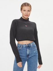 Tommy Jeans Sweter Badge DW0DW16519 Czarny Regular Fit. Czarne swetry nierozpinane damskie Tommy Jeans, xl, bez wzorów, z bawełny, bez kołnierzyka, bez ramiączek. Za 519.99 zł.