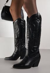 Czarne Kozaki Kowbojki na Stożku z Przeszywanym Wzorem na Cholewce Feressa. Czarne kozaki damskie Born2be, bez wzorów, z jeansu, bez obcasa, na obcasie, bez zapięcia. Za 149.99 zł.