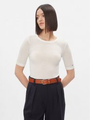 Tommy Hilfiger T-Shirt Slim Soft Tencel C-Nk 1/2Slv WW0WW39789 Écru Slim Fit. T-shirty damskie Tommy Hilfiger, m, bez wzorów, z wiskozy, bez kołnierzyka, bez ramiączek. Za 309.99 zł.