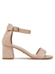 DeeZee Sandały 5250-1 Beżowy. Brązowe sandały damskie DeeZee, bez wzorów, z materiału, bez obcasa, na słupku, bez zapięcia. Za 119.99 zł.