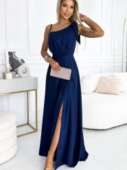 Sukienka Model 528-1 Navy - Numoco. Niebieskie sukienki damskie Numoco, na karnawał, l, bez wzorów, z elastanu, eleganckie, bez kołnierzyka, plus size, bez ramiączek, maxi. Za 477.00 zł.