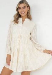 Beżowa Rozkloszowana Sukienka ze Sznurkiem w Pasie Juna. Brązowe sukienki damskie Born2be, na co dzień, l, bez wzorów, eleganckie, bez kołnierzyka, bez ramiączek, maxi, dopasowane. Za 149.99 zł.