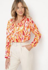 Pomarańczowa Koszula Ozdobiona Abstrakcyjnym Printem Sivello. Brązowe koszule damskie Born2be, m, bez wzorów, bez kołnierzyka, bez ramiączek. Za 34.99 zł.