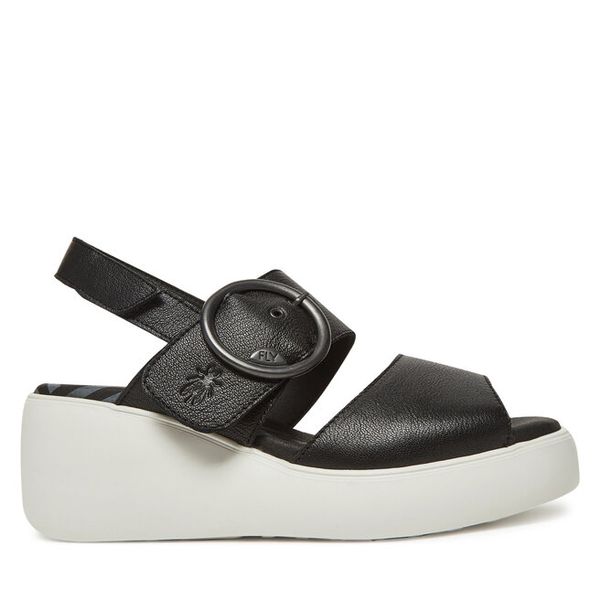 Sandały Fly London. Czarne sandały damskie Fly London, bez wzorów, bez obcasa, na koturnie, bez zapięcia. Za 309.99 zł.