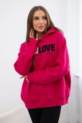 Bluza bawełniana ocieplana z kapturem Love fuksja. Czerwone bluzy damskie KESI, l, bez wzorów, z bawełny, bez ramiączek, z kapturem. Za 250.94 zł.