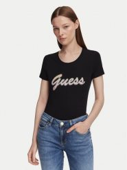 Guess T-Shirt W6YI56 K5028 Czarny Slim Fit. Czarne t-shirty damskie Guess, xs, z aplikacjami, z bawełny, bez kołnierzyka, bez ramiączek. Za 194.99 zł.