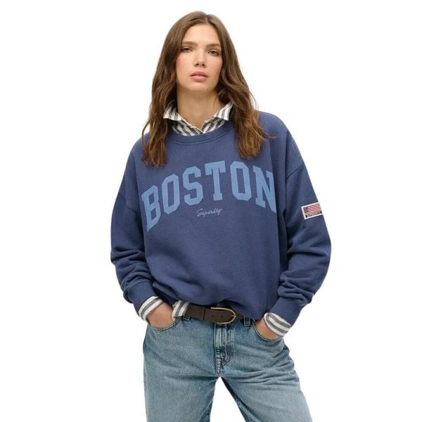 Bluza damska Superdry Athletic Essentials. Niebieskie bluzy damskie Superdry, na wiosnę, m, bez wzorów, prążkowane, eleganckie, bez ramiączek, bez kaptura. Za 309.10 zł.
