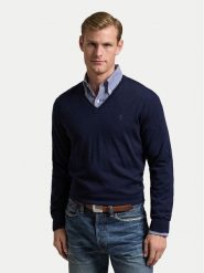 Polo Ralph Lauren Sweter 710941105001 Granatowy Regular Fit. Niebieskie swetry męskie Polo Ralph Lauren, l, bez wzorów, z wełny, bez kołnierzyka, bez ramiączek. Za 919.99 zł.