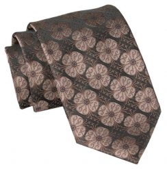 Męski Krawat Angelo di Monti - Brąz, Duże Kwiaty. Krawaty i muchy Angelo di Monti, bez wzorów, z tkaniny, eleganckie. Za 45.00 zł.