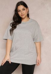 Szary Bawełniany T-shirt Oversize Thenika. Szare t-shirty damskie Renee, xl, bez wzorów, z bawełny, bez kołnierzyka, bez ramiączek. Za 29.99 zł.