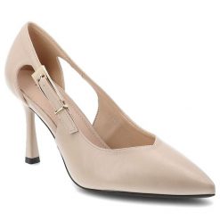 Czółenka damskie Vinceza, cholewka ze skóry ekologicznej o gładkim wykończeniu elegancki fason z wycięciem po boku, beżowe, 62288. Brązowe czółenka damskie VINCEZA, bez wzorów, ze skóry ekologicznej, eleganckie, bez obcasa, bez zapięcia. Za 118.90 zł.