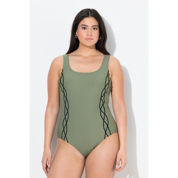 Damskie Strój kąpielowy lamówka bez miękkich miseczek okrągły dekolt. Zielone stroje kąpielowe damskie Ulla Popken, plus size, bez wzorów, z elastanu. Za 139.99 zł.