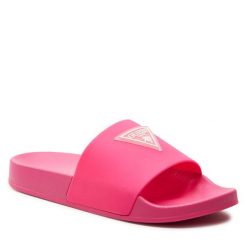 Klapki Guess. Czerwone klapki damskie Guess, z aplikacjami, bez obcasa, bez zapięcia. Za 139.99 zł.