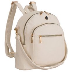 Plecak damski mały ze skóry ekologicznej modny miejski beżowy na suwak listonoszka na ramie torebka 2w1 Peterson PTN MBP-01-F19. Brązowe plecaki damskie Peterson, bez wzorów, ze skóry ekologicznej. Za 87.99 zł.