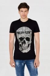 PHILIPP PLEIN T-shirt czarny z czaszką. Czarne t-shirty męskie Philipp Plein, m, bez wzorów, bez kołnierzyka, bez ramiączek. W wyprzedaży za 799.99 zł.