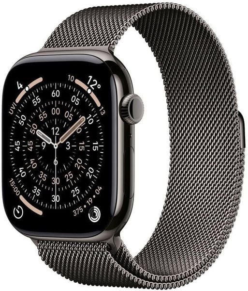Smartwatch Apple Watch 11 GPS + Cellular 46mm Slate Titanium Milanese Loop M/L Grafitowy (MFD44ET/A). Szare zegarki smartwatch Apple, bez wzorów. Za 4,662.79 zł.