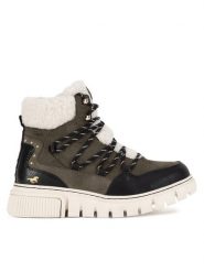Mustang Trzewiki 1502-602 Khaki. Brązowe botki damskie Mustang, bez wzorów, z materiału, bez obcasa, na płaskiej podeszwie, bez zapięcia. Za 369.99 zł.