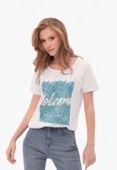 Biały t-shirt z nadrukiem T-PEPI. Białe t-shirty damskie Volcano, m, bez wzorów, z bawełny, klasyczne, bez kołnierzyka, bez ramiączek. Za 59.99 zł.