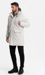 Kurtka męska Ombre Długa klasyczna męska kurtka typu parka kremowa V1 OM-JALJ-0166 XXL. Białe kurtki męskie Ombre, m, bez wzorów, klasyczne, bez kaptura. Za 269.99 zł.